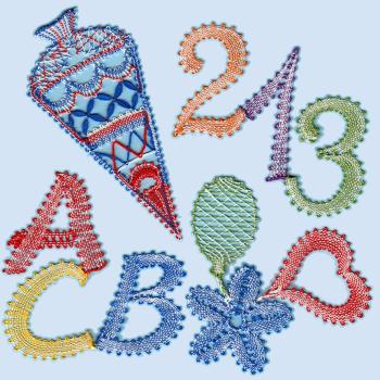 Preview: 513 Klöppelbrief 4 Motive "Schulanfang - Einschulung"